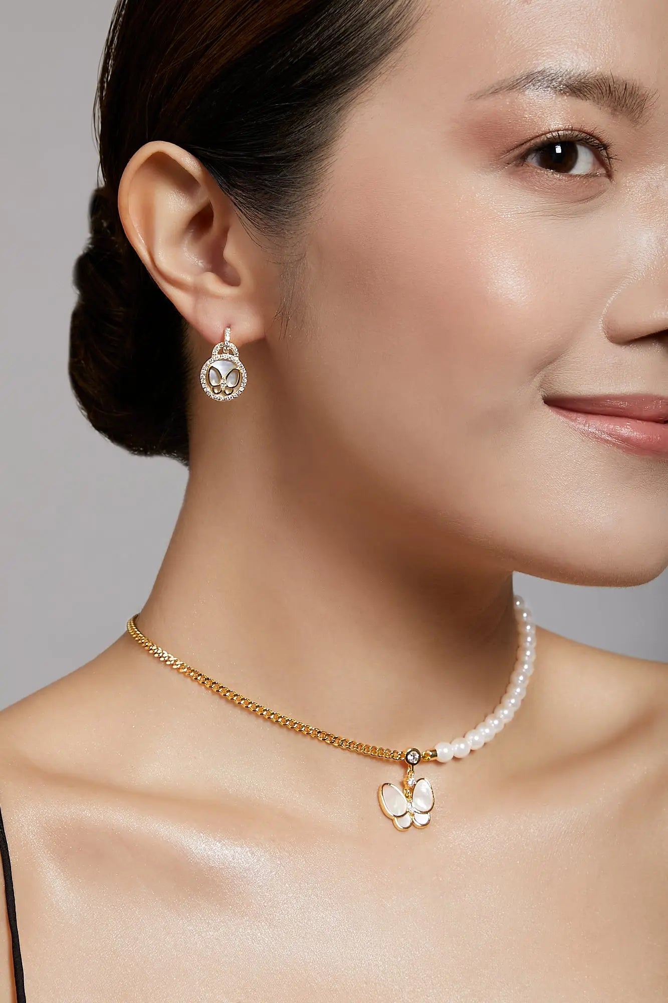 Butterfly Chain & Pearl Yellow Gold Choker Dryden Jewelry